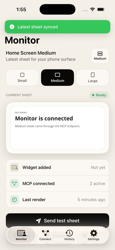 The Monitor widget shown at small, medium, and large sizes