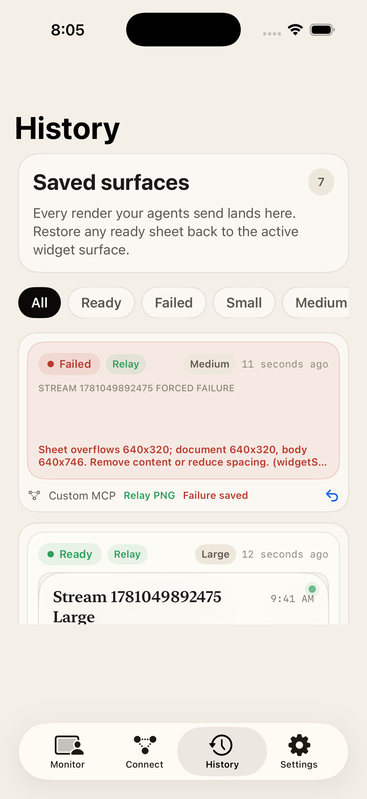 Render history of past agent-written sheets in Monitor