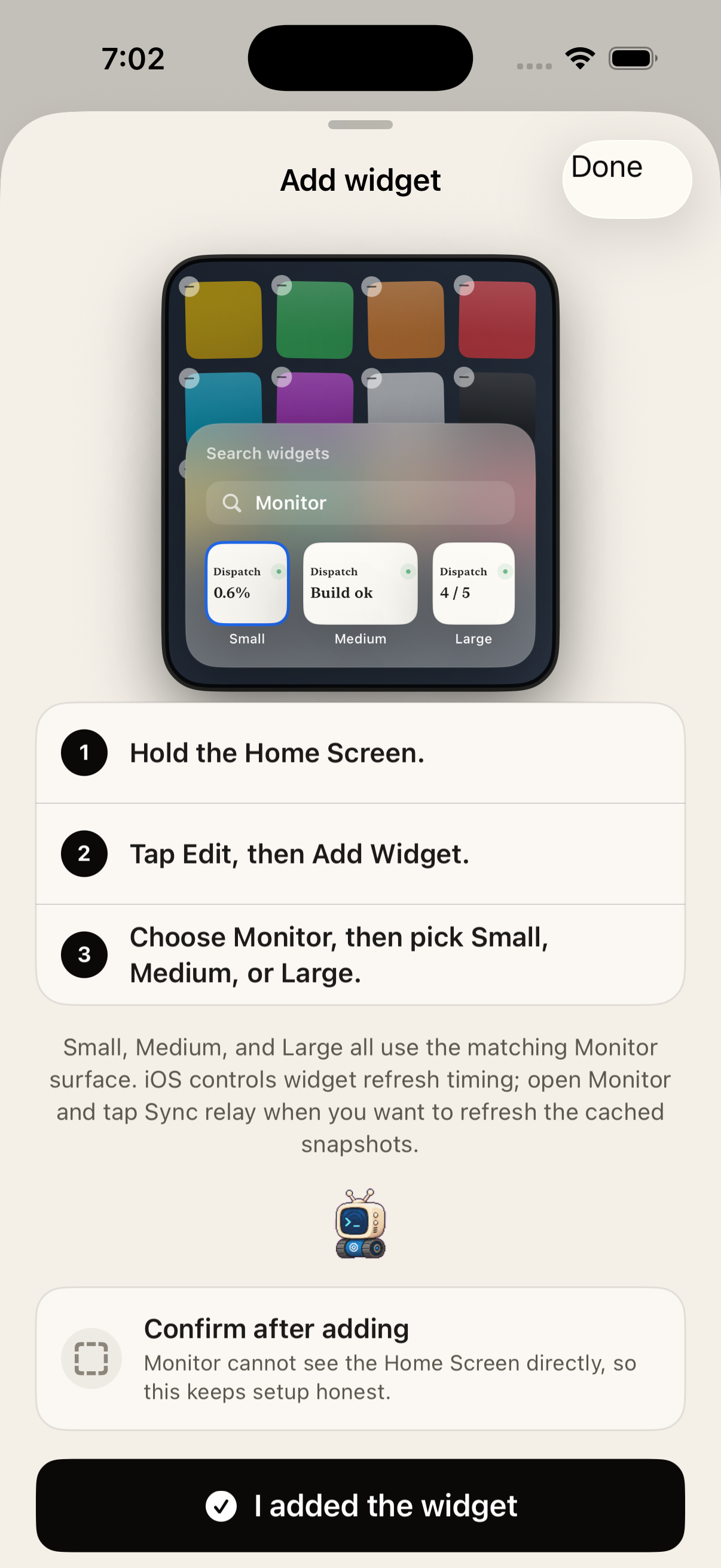Adding the Monitor widget to the iPhone Home Screen